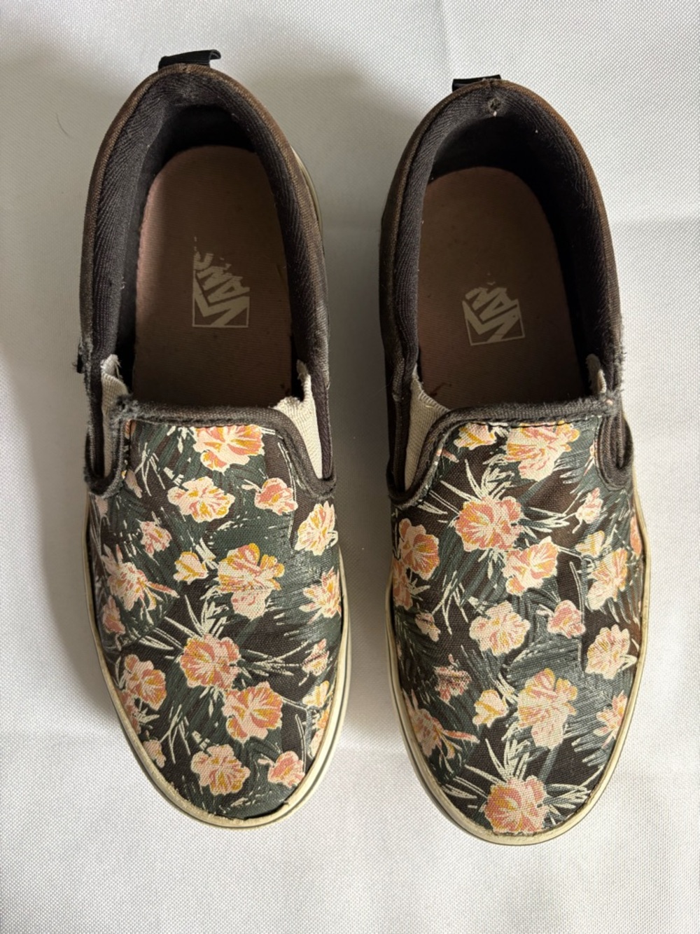 Vans Floral Slip-On Sneakers - Black with Peach Flowers
